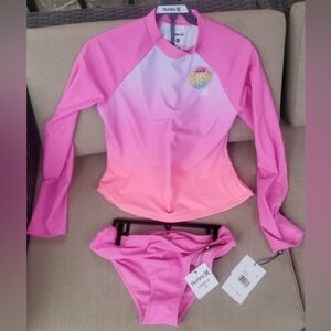 *NWT* Hurley Girl 2pc Swim Set With Long Sleeve Rush Guard